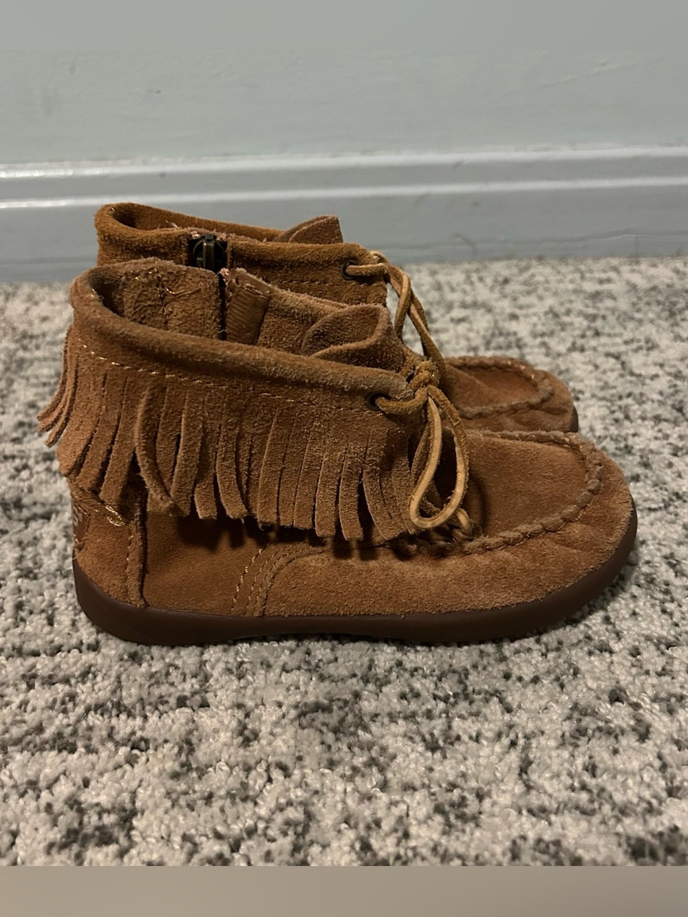 Ugg Brown Suede Minnetonka Double Fringe Booties Size 9.5
